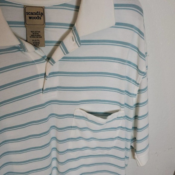Scandia Woods Short Sleeve Pocket Polo Shirt Mens XLT Tall White Blue Striped - Picture 4 of 7